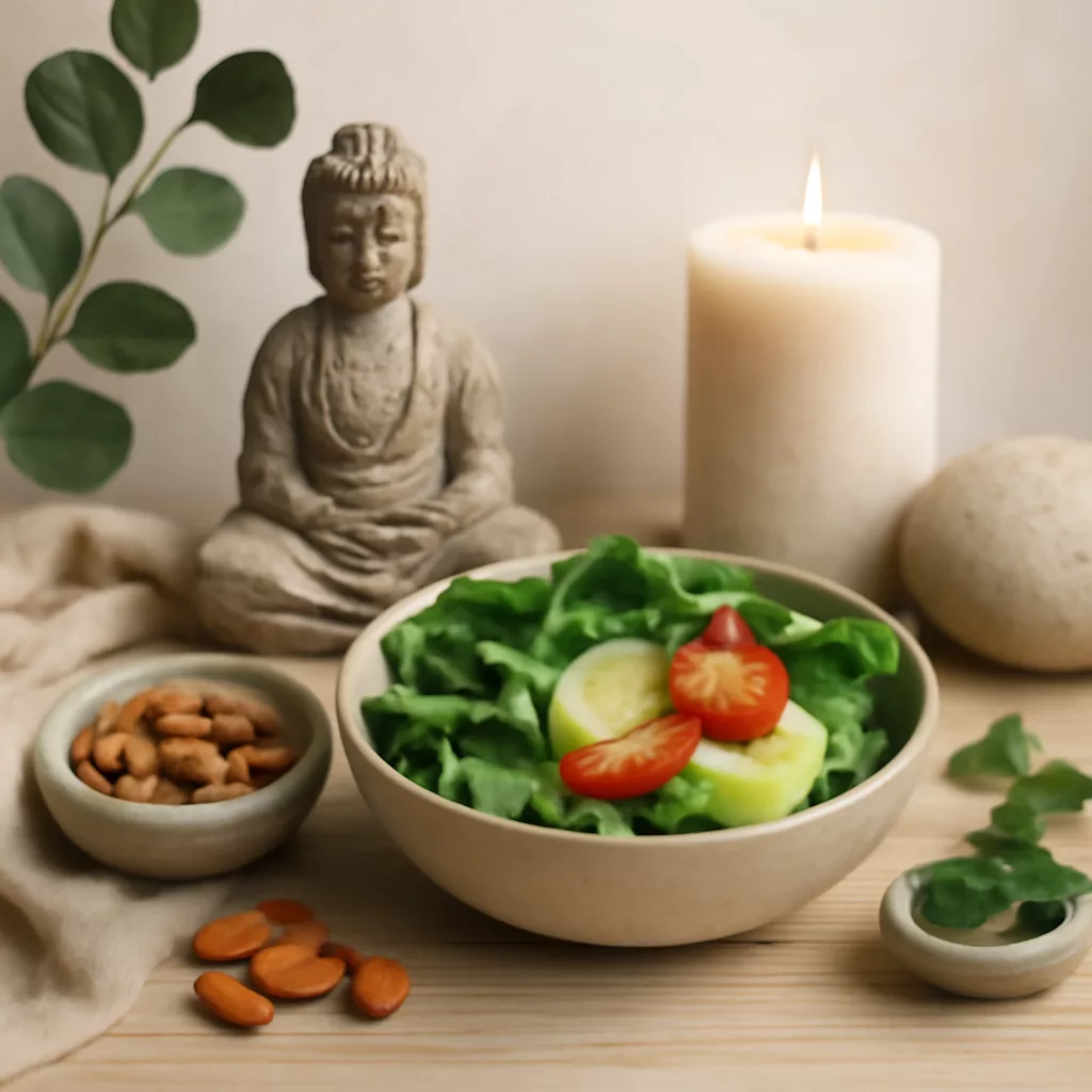 Scène de bien-être avec des éléments naturels et des aliments sains
